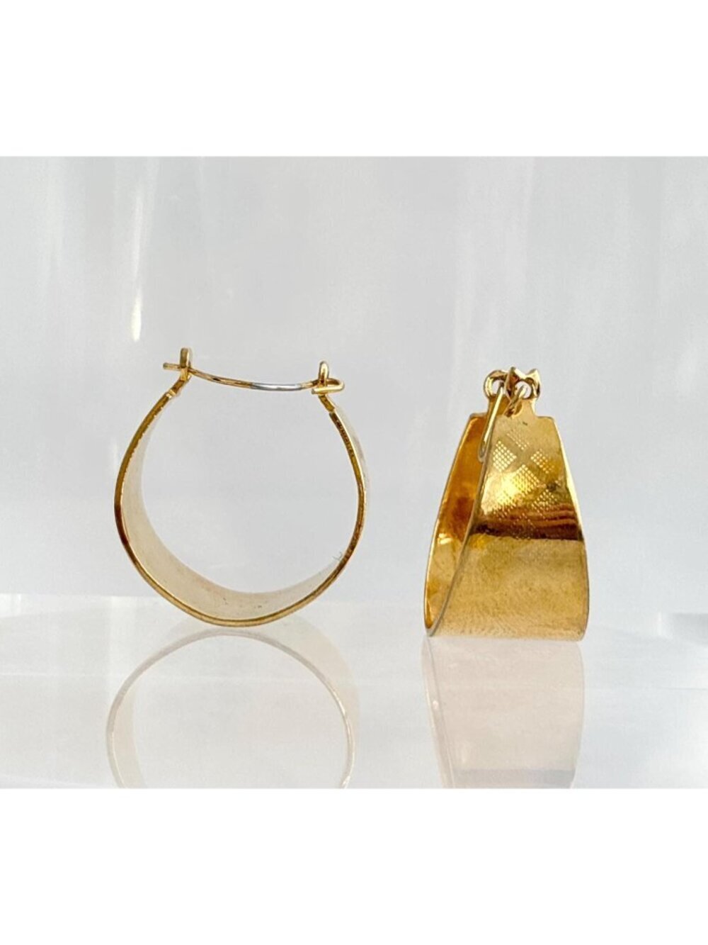 Gold Toned Chunky Textured Crescent Moon 80's Costume Jewelry Hoop Earrings